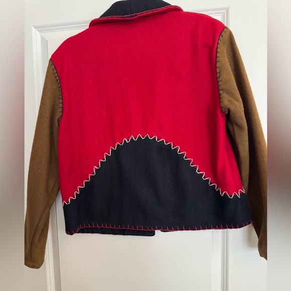 Vintage New Identity Cowboy Style Ranch Red and Brown Wool Button Jacket - Picture 3 of 4